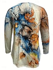 abordables T-shirt floral-Femme T shirt Tie Dye Plantes Décontractées manche longue Col Ras du Cou Hauts réguliers du quotidien Imprimer Jaune Printemps &amp; Automne