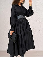 abordables robe longue noire-robe noire Robe chemise Femme Robe Maxi A Volants Soirée Travail basique Grande occasion Col de Chemise manche longue Standard Noir Blanche Bleu S M L XL 2XL