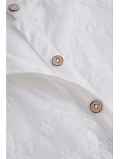 billige Blonder topper-Kvinne Hvit Elegant Blonde Topper Øyelet Bluse Brodert Hvit 3/4 Lengde Ermer Knappe-Ned Elegant Uformell Elegant Top Romantisk Petit Topper Sommerferie Antrekk Halvformelle Bluser