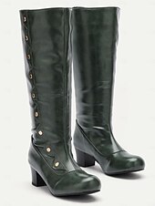preiswerte 1930er Jahre-Damen Stiefel Knopfstiefel Retro Outdoor Arbeit Täglich Kniehohe Stiefel Knopf Blockabsatz Runde Zehe Elegant Vintage PU Schnalle Wein Schwarz Braun