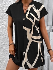 preiswerte Blusenkleider-Damen Arbeitskleidung A Linie Kleid Modisch B¨¹ro Arbeitsmode Minikleid Bedruckt V Ausschnitt Kurzarm Farbblock Lockere Passform Schwarz Sommer S M L XL 2XL