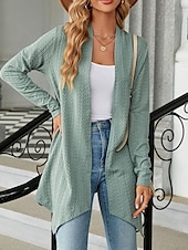 billige casual jakker-Dame Kofte Elegant Fritid Helfarge عادي Vaffelstruktur Åpen Forside Asymetrisk kant Langermet Vanlige topper Strikke Daglig Rosa Grønn Vår Høst