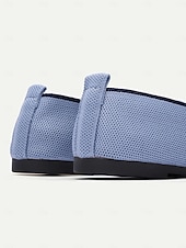 billige Flate sko til kvinner-kvinners blå strikkede, spisse tåflater med sløyfe – komfortable slip-on loafers for fritidsbruk og hverdagsbruk