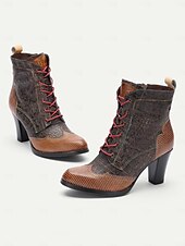 cheap Cowboy &amp; Western Boots-Women&#039;s Vintage Lace-Up Ankle Boots - Stylish Patchwork High Heels for Oktoberfest, Casual, and Formal Wear