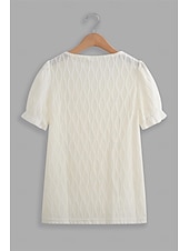 cheap Plain tee-Women&#039;s White Elegant Lace Tops Eyelet Blouse Dressy Tops Plain Regular Tops Short Sleeve Puff Sleeve V Neck Lace Regular Fit Vacation Daily Romantic Petite Tops Summer Holiday Wear Blue Purple Khaki