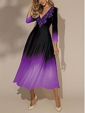 levne Boho šaty-Ženské maxi šaty swing šaty polofomální šaty květinové šaty tištěné šaty módní streetwear moderní formální outdoor dovolená regular fit ombre 3/4 rukáv V-výstřih růžová modrá oranžová