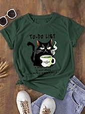 billige Dyrene tee-Dame T skjorte Katt Bokstaver Fritid Kortermet Crew-hals Vanlige topper Daglig Trykt mønster Grønn Sommer