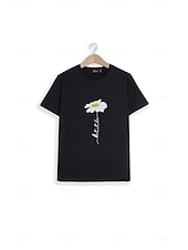 abordables Camiseta floral-Mujer Camiseta Negro Blanco Amarillo Graphic Margarita Estampado Manga Corta Diario Noche Básico Escote Redondo Regular 100% Algodón Flor S