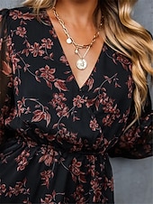 preiswerte Elegante Blumenkleider-Damen Freizeitkleid formelles Kleid Blumendruck V-Ausschnitt Minikleid stilvoll lässig täglich Date Langarm Sommer