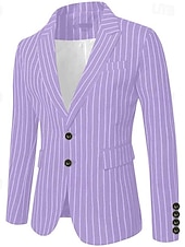 preiswerte Herrenblazer-Herren Abschlußfeier Abendkleidung Blazer Geschäft Formeller Abend Hochzeitsfeier Nur oben Mode Lässig Sommer Frühling &amp; Herbst Polyester Streifen Tasche Lässig / Alltäglich Einreihig Blazer Schwarz