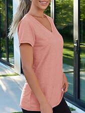 economico T-shirt semplice-Per donna maglietta Tinta unica Liscio Basic Essenziale Informale Manica corta A V Top regolari Giornaliero Stampa Rosa Estate