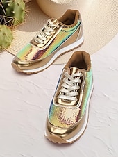 ieftine Adidași de Damă-Pentru femei Adidași Pantofi de confort În aer liber Zilnic Călătorie Broderie Pană Vârf rotund Modă Casual Confortabili Luciu Piele PU metalizată Dantelat Argintiu Negru Auriu