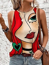 cheap Tank Tops &amp; Camis-Women&#039;s Camisole Tank Top Vest Daily Color Block Geometric Sleeveless Red Summer
