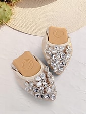 preiswerte Ballerinas für Damen-Silberne faltbare Ballerinas für Damen mit Strassverzierungen – bequeme, leichte Schuhe für Reisen, Partys und besondere Anlässe