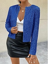 cheap Furs &amp; Leathers-Women&#039;s Casual Jacket Dailywear Sequin Solid Color Cool Regular Fit Outerwear Long Sleeve Spring Rose Gold S
