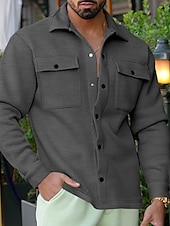 cheap Men&#039;s Jackets &amp; Coats-Men&#039;s Shirt Jacket Transition Jacket Daily Lightweight Pocket Spring Plain Streetwear Lapel Regular Black Light Grey Dark Gray Jacket