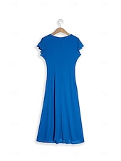abordables Robe de cocktail-Robe Portefeuille Robe Trapèze Femme Robe mi-longue Ruché A Volants Mariage Soirée Elégant Grande occasion Col V Standard Bleu Vert S M L XL 2XL