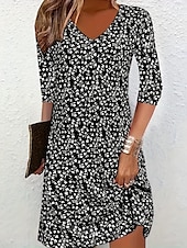 olcso Alkalmi virágos ruhák-női pulóver ruha grafikus ditsy virágmintás v nyak midi ruha elegáns bohém otthon napi 3/4 hosszú ujjú nyár tavasz