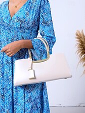 economico Borsette e borse tote-sofisticata borsa in avorio con manico intrecciato e accenti dorati: borsa di design di lusso per abiti professionali e da sera