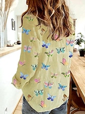 abordables Animaux Tops-Chemise Femme Élégante Stylée Imprimé Papillon À Manches Longues Col Quotidien Blanc Jaune Printemps Automne