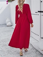 voordelige Chiffon Jurken-Dames Maxi-jurk Casual jurk Cocktail jurk Bruiloft gast jurk Chiffon jurk Elegant Maxi Casual Werk Straat Feestdagen Normale pasvorm Lange mouw V-hals Zwart Rood Marineblauw Groen Herfst
