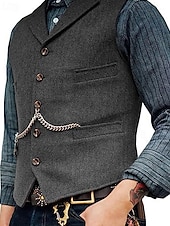 cheap Men&#039;s Vest-Men&#039;s Vest Gilet Wedding Event / Party Daily Fashion Business Spring &amp; Summer Button Pocket Thick Chain Polyester Comfortable Plain Single Breasted One-button Lapel Regular Fit Black Burgundy Navy