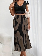 preiswerte Röcke-Damenrock A-Linie Midirock Print Geometrisch Farbblock Street Date Sommermode Rot Blau Dunkelgrau Beige