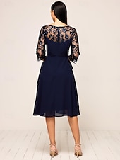 preiswerte abendkleider-Damen Dunkelmarine Sommer Frühling Midikleid A Linie Kleid Elegant Hochzeitsgast Cocktailparty Lässiger Schnitt Einfach Rundhalsausschnitt