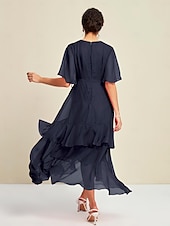 economico Abiti da festa-maxi abito in chiffon con maniche a volant non corrispondenti per gli invitati al matrimonio