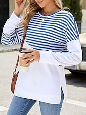 abordables Sweatshirts et Hoodies Texturés-sweat-shirt femme décontracté rayé vêtements de tous les jours col rond imprimé manches longues noir rouge bleu vert printemps automne