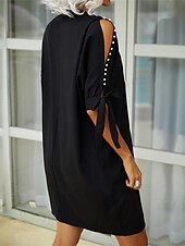 preiswerte Blumenkleider-Damen Casual kleid Minikleid Patchwork Kalte Schulter Urlaub Strassenmode Basic V Ausschnitt Halbe Ärmel Schwarz Wein Marineblau Farbe