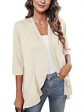 cheap Plain Blouses-Women's Blouse Ruffle Cardigan Work Elegant Stylish Modern 3/4 Length Sleeve Black Summer Spring