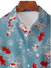 economico Stampa oceanica-Per uomo Tropicale Prodotti per pesci Camicia hawaiana Camicia Aloha Camicie stampate Maniche corte Camicia Colletto Informale Per uscire Fine settimana Beige M L XL