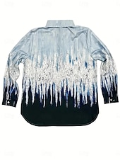 preiswerte Damen Kunst- und Design-Oberteile-Damenshirt Langarm Button-Down Bluse Stilvolle Knöpfe Druck 3/4-Länge Ärmel Hemd Kragen Arbeit Alltag Blau Sommer Frühling Herbst