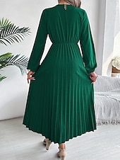 economico maxi abito nero-Per donna Abito da lavoro Abito linea A Di tendenza Ufficio Moda da lavoro Rimborsate Abito lungo Abito lungo A pieghe A V Manica lunga Liscio Standard Nero Vino Marrone Primavera Autunno S M L XL