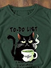 billige Dyrene tee-Dame T skjorte Katt Bokstaver Fritid Kortermet Crew-hals Vanlige topper Daglig Trykt mønster Grønn Sommer