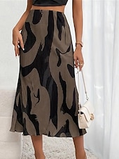 preiswerte Röcke-Damenrock A-Linie Midirock Print Geometrisch Farbblock Street Date Sommermode Rot Blau Dunkelgrau Beige