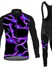 cheap Men's Clothing Sets-Men's Cycling Jersey with Bib Tights Long Sleeve Mountain Bike MTB Road Bike Cycling Spring Autumn / Fall Red Blue Purple Lightning Bike Sweat wicking Comfortable Breathable Spandex Sports Clothing