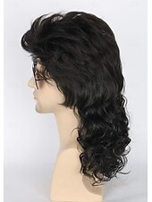 economico Parrucche storiche-Parrucche per uomini anni &#039;80 mullet parrucca nera riccia maschile costumi carnevale parrucca rocker punk lunga Parrucche di Halloween