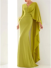 billiga GRÖN-Strandbröllop svart grön sjöjungfru kvällsklänning elegant klänning formell höst golvlängd lång ärm V-hals chiffon med fjädrar rynkade volanger 2025