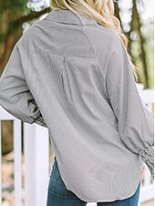 voordelige Vrouwen Werk Tops-dames overhemd blouse casual gestreept knopen zak lange mouw normale tops overhemd kraag dagelijks zwart blauw lente&amp;amp;  val