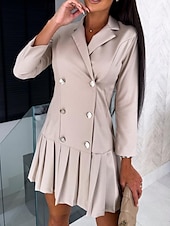 preiswerte Kleider für die Arbeit-Damen Elegantes Kleid Minikleid Gefaltet Doppelreihiger Verschluss Elegant V Ausschnitt Langarm Hellrosa Schwarz Weiß Farbe