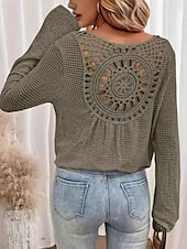 economico Top in Pizzo-Bluse Eleganti in Pizzo Bianco per Donna con Occhielli Blusa Casual Elegante Colore Unito Maniche Lunghe Collo a Giro Top Petits Romantici da Indossare in Estate e Vacanza Verde Erba Rosa Blu Beige