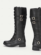 baratos Botas de combate-botas de combate góticas vintage femininas – botas de cano alto com fivela preta para cosplay e uso diário