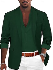 voordelige Linnen blazer-Voor heren Sportjas Linnen blazer Modieus Casual Effen Linnen blazer Leger groen Zwart blauw Getailleerd Single Breasted een knoops