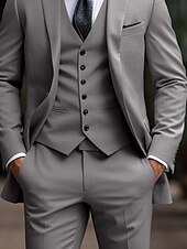 baratos Fatos formais-Ternos de Casamento Masculinos Cinza Claro Negócios Diários Sólidos Plus Size 3 Peças com Um Botão