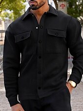 cheap Men&#039;s Jackets &amp; Coats-Men&#039;s Shirt Jacket Transition Jacket Daily Lightweight Pocket Spring Plain Streetwear Lapel Regular Black Light Grey Dark Gray Jacket
