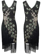 olcso Öltözetek-Retró Ordító 20-as évek 1920-as évek Flapper ruha Flapper fejpánt A nagy Gatsby Flapper lány Esküvői Vendég Flitter Rojt Toll Jelmez Női Menyegző Ruha Klub Felnőttek Ruha Fejfedők Hazatérő ruhák