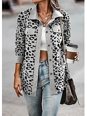billiga Skjorta jackor-Dam Kappa Utomhus Gata Dagligen Vår Höst Normal Täcka Normal Vindtät Andningsfunktion Stylish Ledigt Gatustil Jacka Långärmad Leopard Mönster Armégrön Grön Aprikos