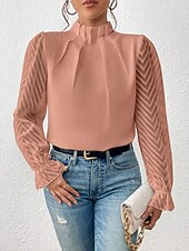 billige Dressy topper-Skjorte Bluse Dressy topper Dame Hvit Rosa Navyblå عادي Netting Gate Daglig Mote Høyhalset Normal S